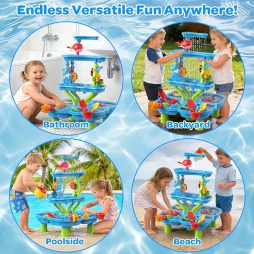 Water Sand Table for Toddler Kids - 4-Tier Multifunctional Summer Toys,Outdoor B - Picture 6 of 8